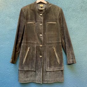 Brown Suede and Leather mid length car coat lined XL